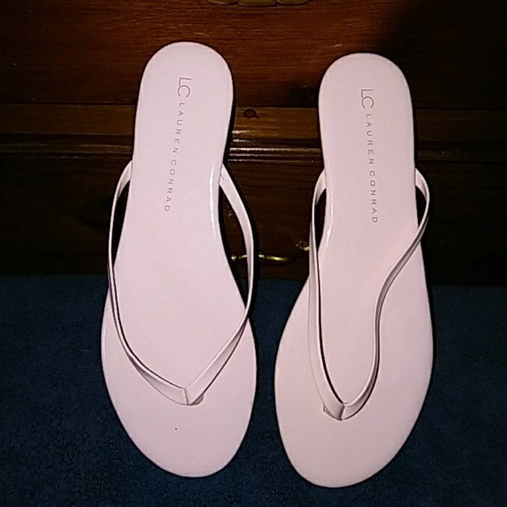 Pale Pink leather like flip flops